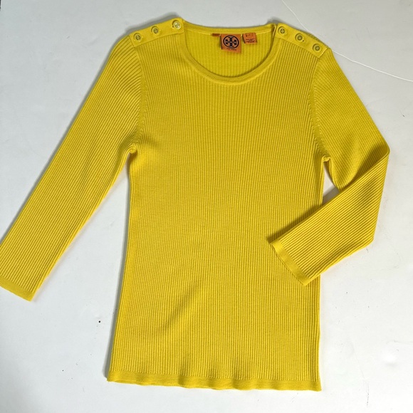 Tory Burch Yellow Gold Wool Sweater Large Scoop - Picture 1 of 16